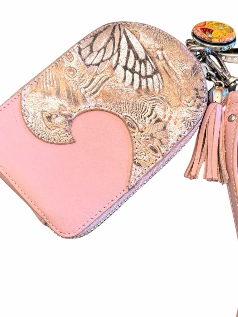 Debbie Brooks Blush  Wristlet Clutch Bag with Multiple Charms NWOT